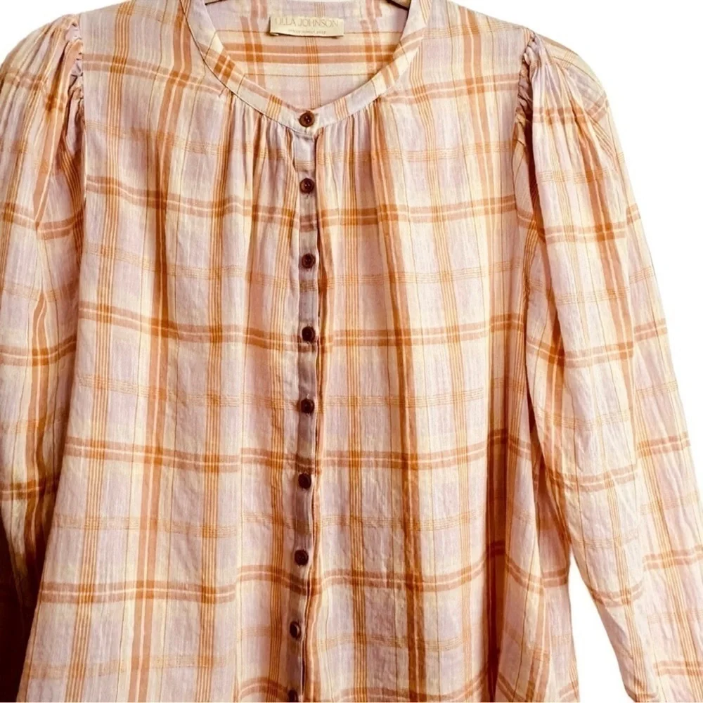 Ulla Johnson Nour Blouse Plaid Lilac Cotton Puff Sleeve Top 6
